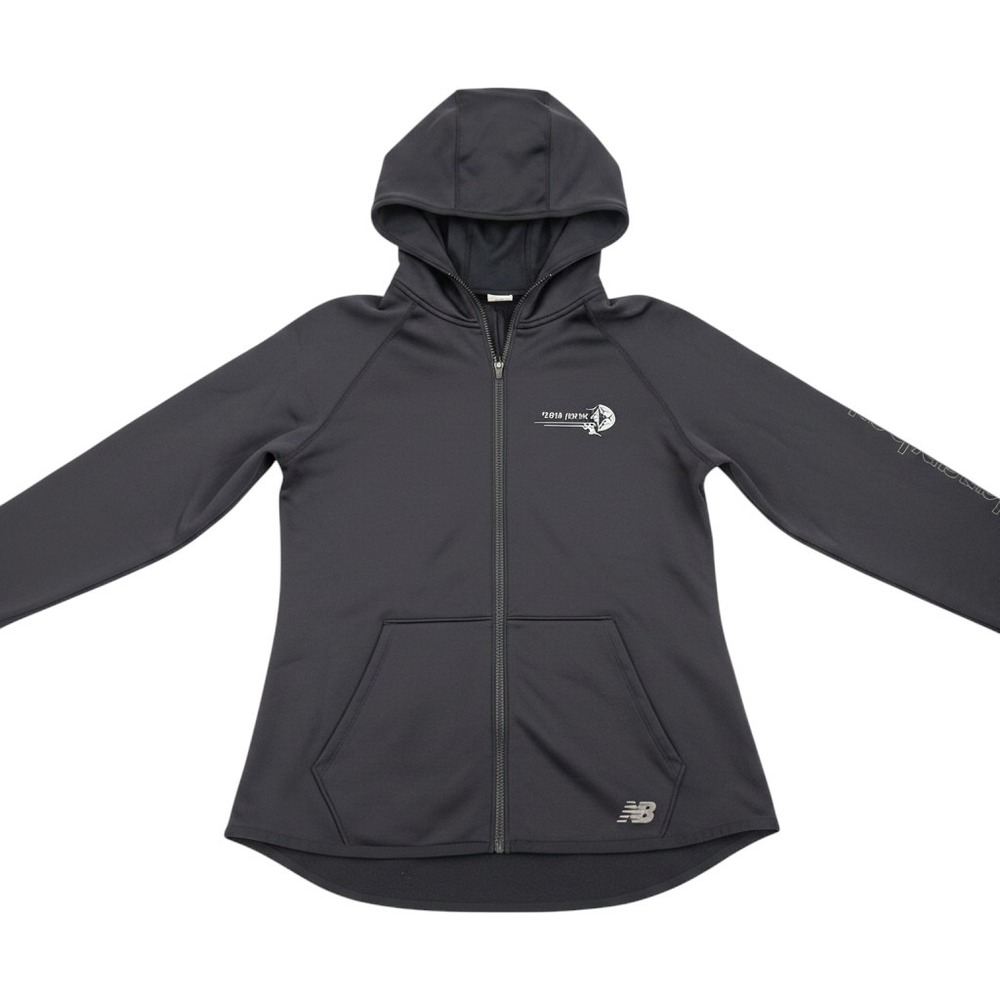 New Balance Full Zip Hoodie Womens Medium Black Excellent Hebrew Graphic Fleece